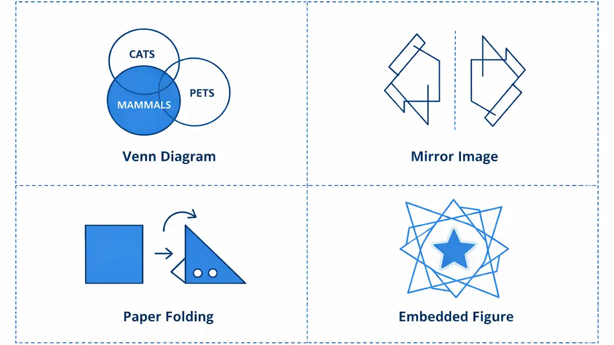 Example patterns of mirror images, Venn diagram, paper folding and embedded figure SSC CGL non-verbal reasoning topics